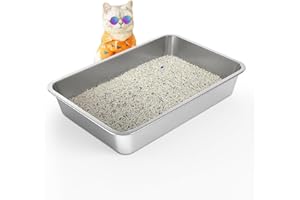 WENBOKMIN Stainless Steel Cat Litter Box, 4in Shallow Litter Box for Senior Cats and Kittens, Large Metal Litter Pan Nonstick Odor Control Anti-Corrosion
