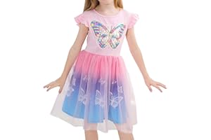 VASCHY Party Dress for Girls,Cute Tulle Dress Ruffle Sleeve Birthday Holiday Clothes for 3-9Years Toddler/Little/Big Kid