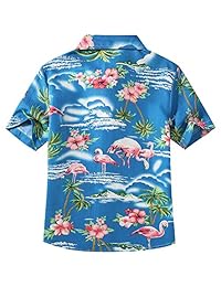 Camisa hawaiana SSLR Big Girl's Flamingos Casual de manga corta con botones