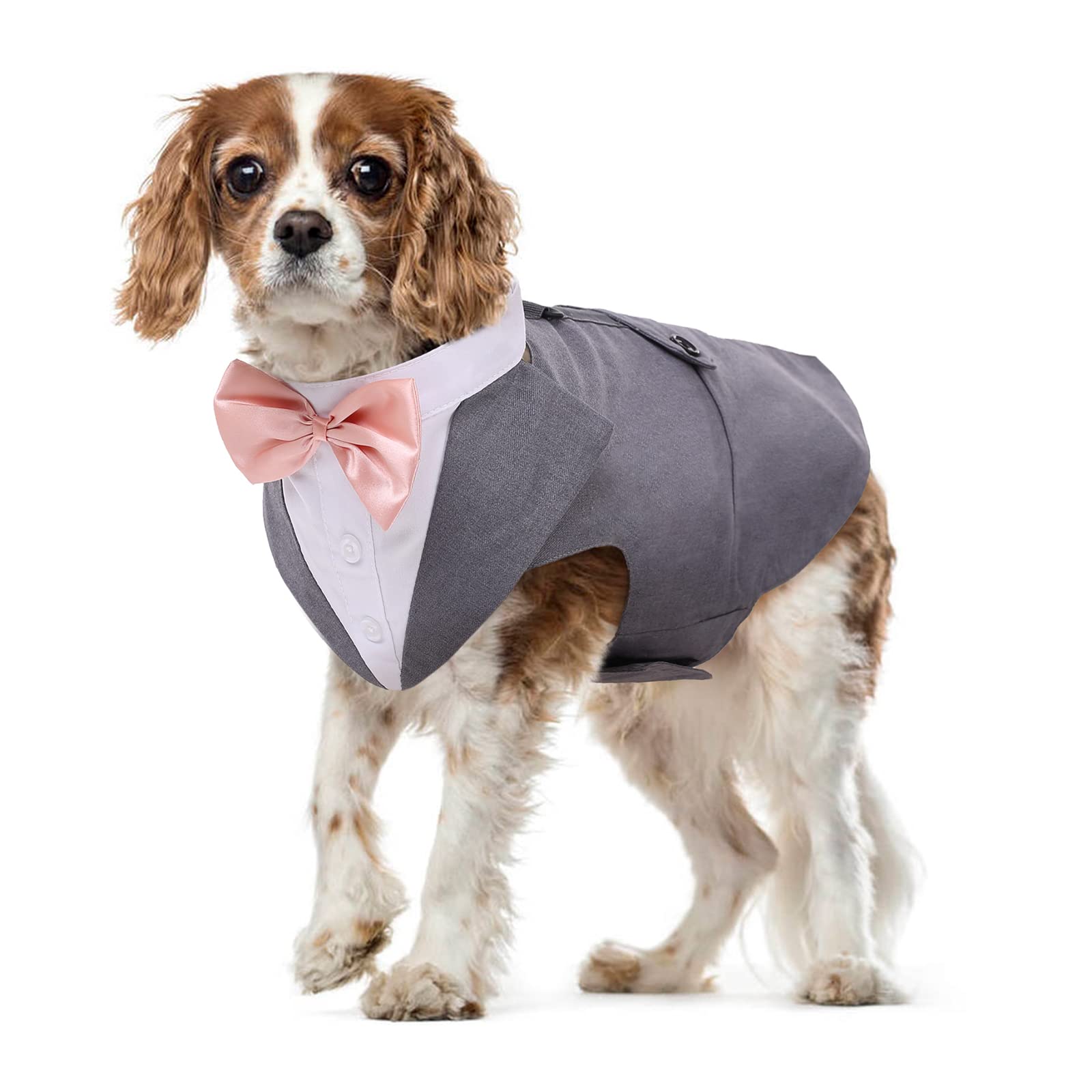 Dog Tuxedo, Dog Suit and Bandana Set Pet Clothes Formal Shirt Doggie Costume Outfit for Wedding Party Festival Halloween Christmas Birthday for Small Medium Large Dogs(Grey, M)