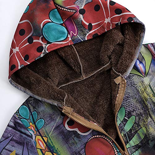 XOWRTE Women's Vintage Coat Oversize Floral Print Winter Warm Jacket with Hooded Pockets Overcoat Outwear