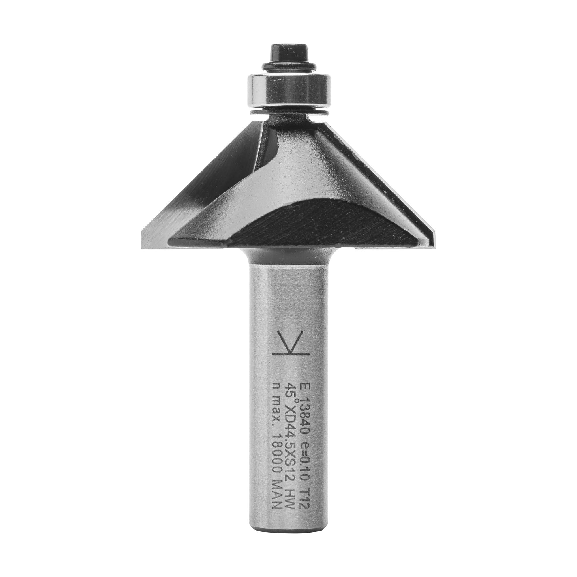 ENT 13840 Chamfer Cutter TC Shank (S) 12 mm, Diameter (D) 44,5 mm, NL 15,9 mm, E 45°, SL 40 mm, with Ball Bearing