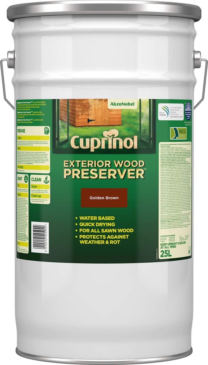 Cuprinol Exterior Wood Preserver (BP) Golden Brown 25L Cuprinol Exterior Wood Preserver (BP) Golden Brown 25L