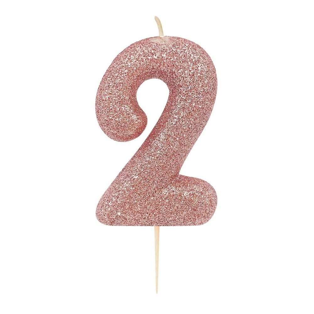 Anniversary House Metallic Rose Gold Glitter Number 2 Cake Candle for Birthday and Anniversary Decorations - Elegant Birthday Candle for Cake - Stylish Rose Gold Number Candle Topper 7 cm