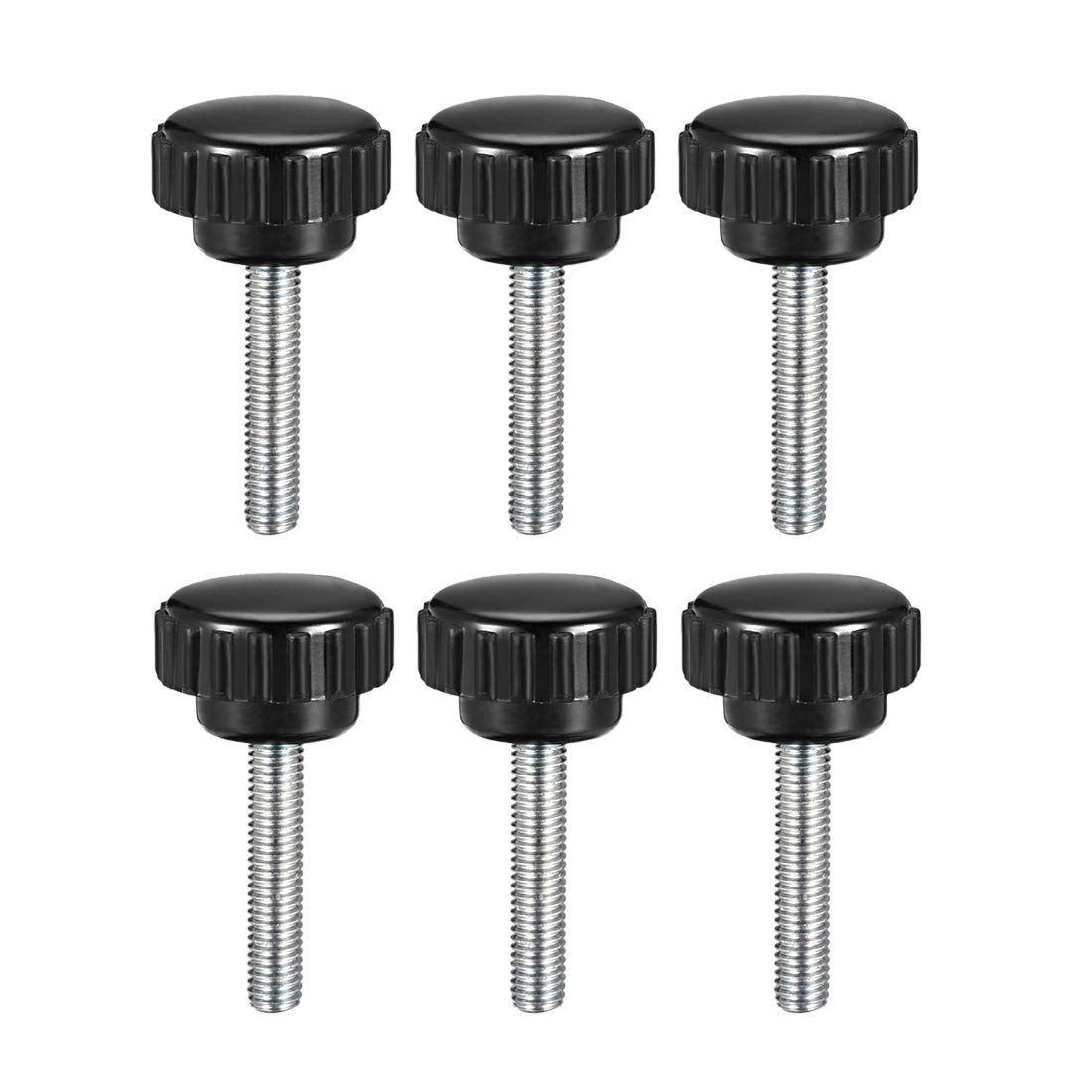 sourcing map 6pcs Knurled Clamping Knobs M5 x 25mm Metric Zinc Plated Carbon Steel Male Thread Thumb Screw on Type 16mm Plastic Round Head Threaded Hand Bolt Stud Knobs Black