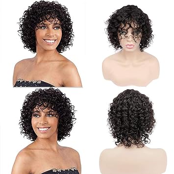 Amazon Com Cute Fairy Short Deep Curly Human Hair Wig For Black