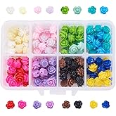 PH PandaHall 160pcs 8mm Rose Flowers Beads 16 Colors Flat Base Resin Beads Flower Jewelry Beads Embellishments Flower Flatback Cabochons for Sunglasses Scrapbooking Necklace Bracelet Jewelry Making