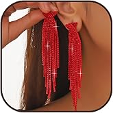 Silver Prom Earrings Jewelry Sparkly Rhinestone Earrings for Women Long Tassel Bling Crystal Chandelier Earring Prom Dress Outfit Accessories Wedding Guest Dresses for Women