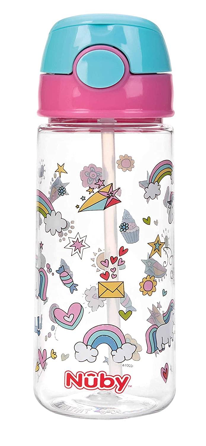 Nuby - Cup with Soft Drinking Straw and Push Button Made of Tritan 540 ml - 4 Years + Pink