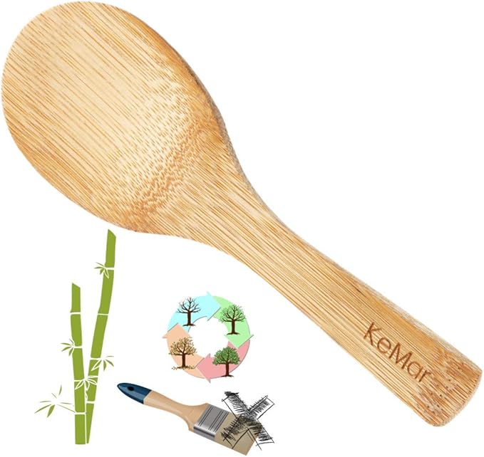 KeMar Bamboo Rice Ladle, Cooking Ladle, Stirring Ladle, Kitchen Ladle