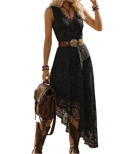 boho western lace irregular dress Women's Sleeveless Ruffle High Low Maxi Dresses western formal dresses