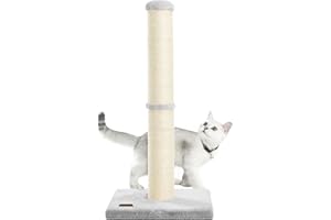 Karolpar 34inch Cat Scratching Post with Natural Sisal Rope 4.3Inch Large Diameter Scratcher Post Tree for Indoor Cats Grey