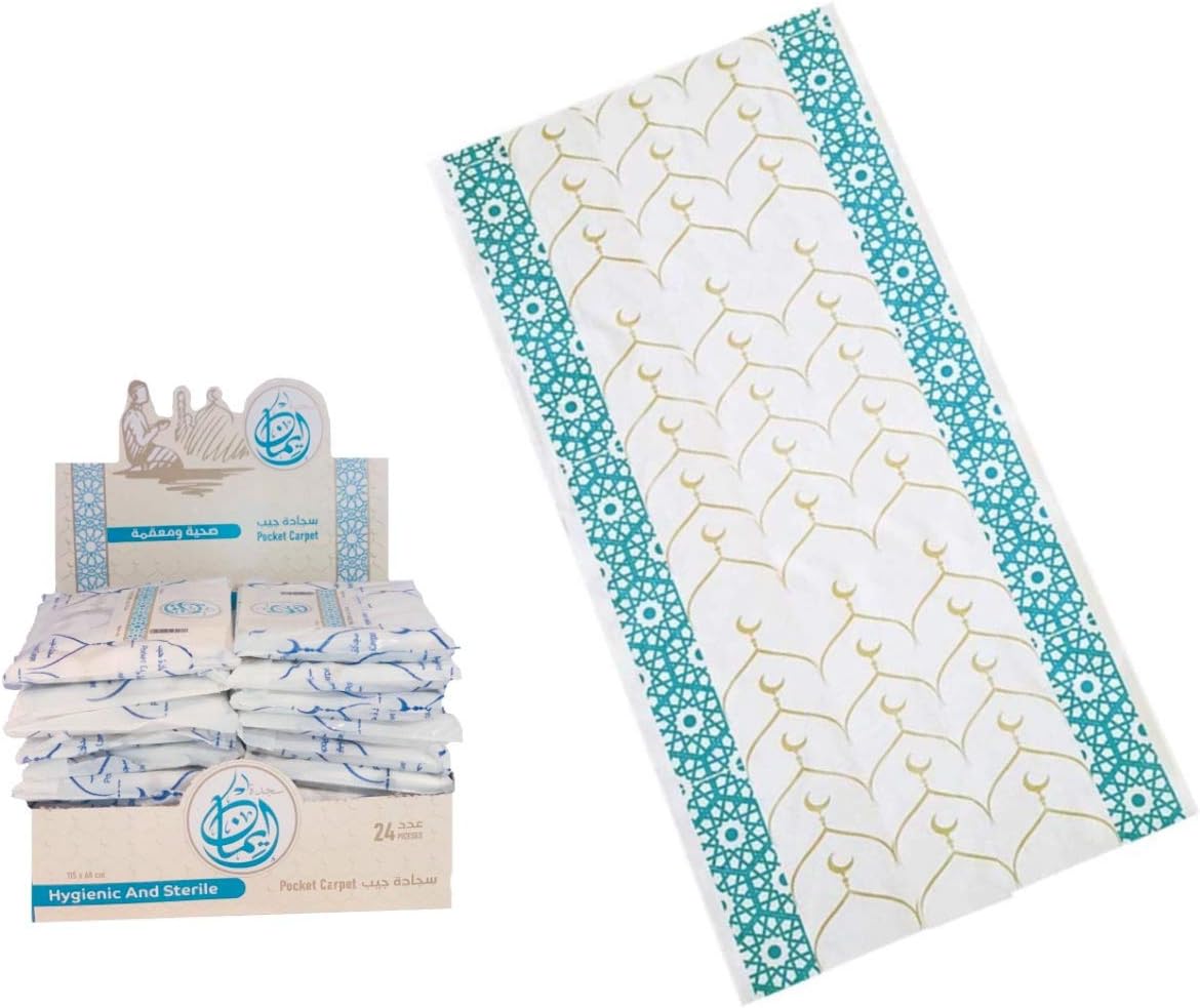 Disposable Prayer Mat Pack of 24 Pcs Hygienic and Sterile Pocket Carpet for Islamic Prayer