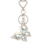 Weixiltc Charm Keychain for Women, Cute Heart Key Chain with Diamond Butterfly Pendant, Lovely Bag & Purse Keyring Accessory