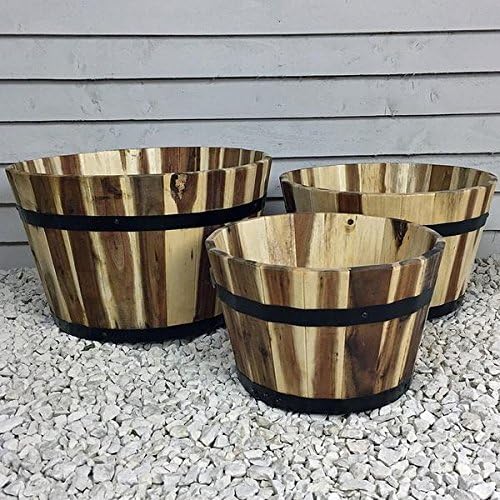 Rustic Shallow Round Barrel Planter (Medium: W 40cm x H 24cm)