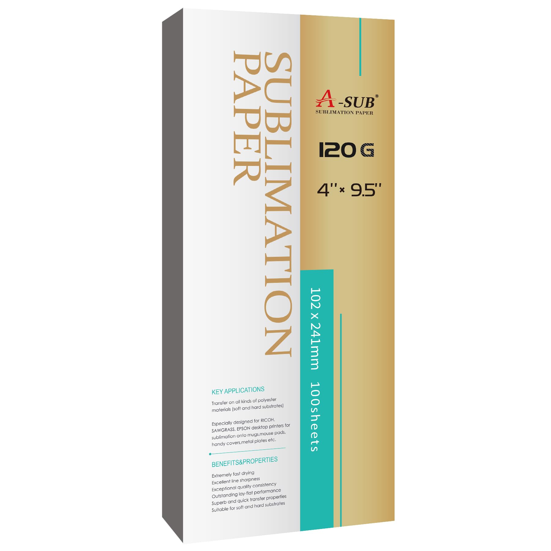 A-SUB Sublimation Paper for Mug Size 120gsm 4x9.5'' 102x241mm 100 Sheets, Compatible with Epson, Sawgrass, Ricoh, Brother Sublimation Printers