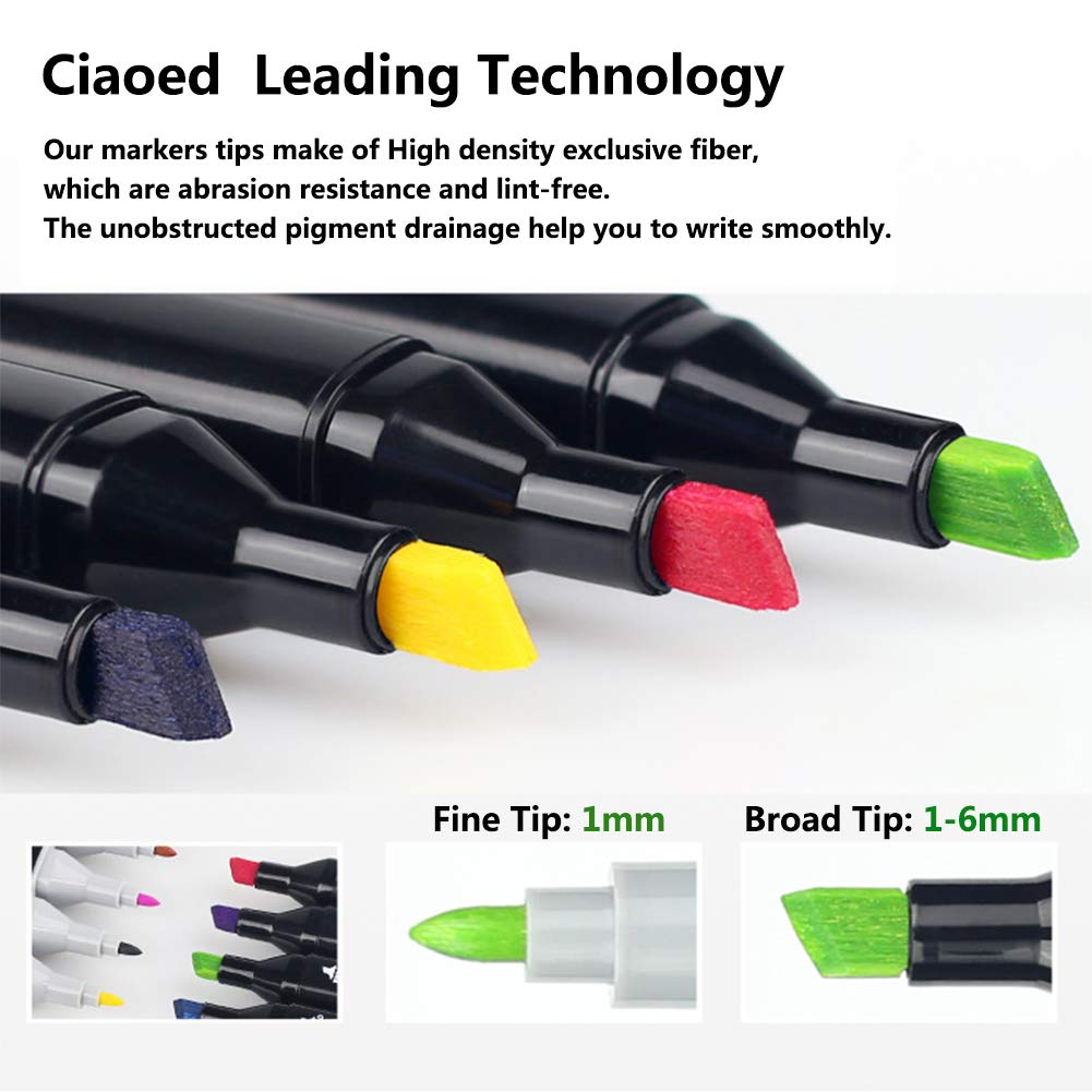 Ciaoed Artist Alcohol Based Marker Pens, 40 Colors Dual Tip Artist Markers Pens with Fine Tip and Chisel Tip for Coloring Books, Art, Sketching, Calligraphy, Manga, Bullet Journal