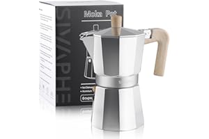 Sivaphe Aluminum Moka Pot 6 Espresso Cups, Percolator Espresso and Coffee Maker, Portable Stovetop Italian and Cuban Café Brewer for Home and Camping Sliver
