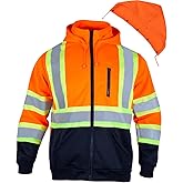 FONIRRA High Visibility Hoodie for Men Reflective ANSI Class 3 Safety Sweatshirts Hi Vis Construction Work Jackets