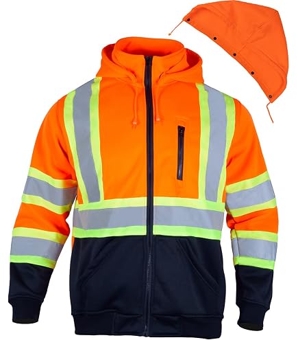 ANSI Class 3 High Visibility Fleece Hoodie For Men – Reflective Safety Jacket For Construction