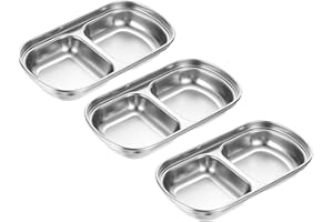 uxcell 3 Pack Stainless Steel Sauce Dish Dipping Bowls with 2 Compartment Divided, Metal Seasoning Plate Dipping Bowl Sauce D