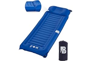 BUPPLEE Sleeping Pad for Camping 6 Inches Thick Self Inflatable Ultra Lightweight Sleep Mat with Built-in Pillow ＆ Pump Compact for Backpacking Hiking Tent Travel w/Carrying Bag 77.5''LX27''W, Blue