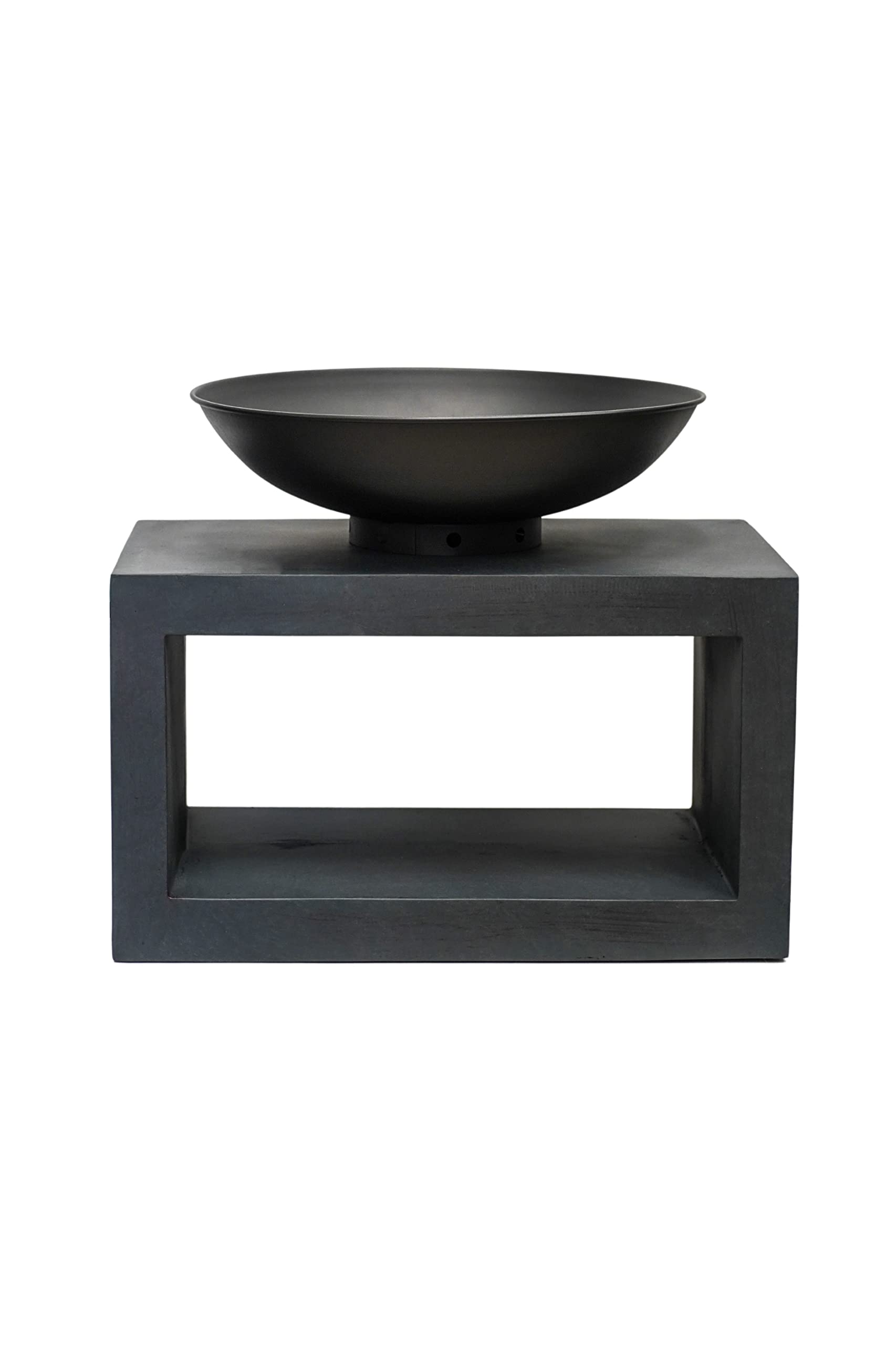 Ivyline Round Firebowl & Rectangular Console in Granite - UV Stable & Frost Proof - Decorative Contemporary Stylish Outdoor Firepit - H52cm x W64cm