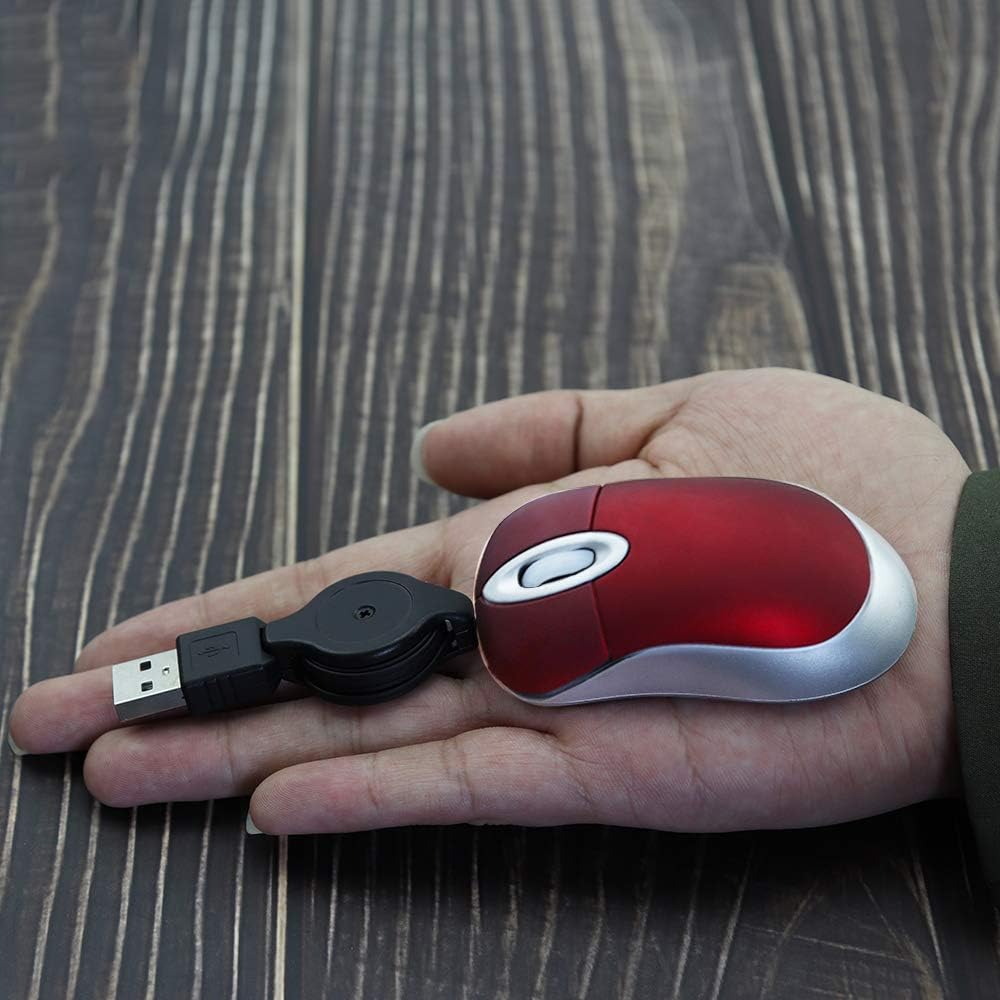 elec Space Mini USB Wired Mouse,Retractable Cable Tiny Small Mini Pocket Mouse for Children,1600 DPI Optical Compact Travel Mice with 2.3-Foot USB Cord for Laptop Computer Red - Image 4