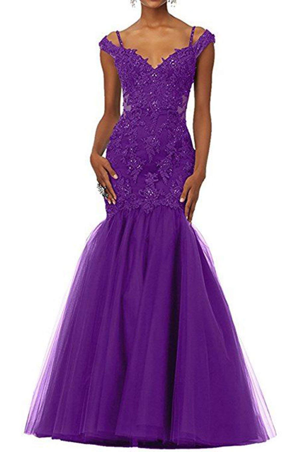 Fitty Lell Women's Mermaid Lace Formal Evening Dress Off The Shoulder with Straps Prom Gown(US14