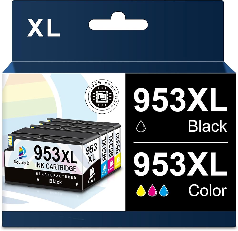 DOUBLE D 953XL Ink Cartridges 4-Pack Firmware Safe HP Officejet Pro 7720 8710