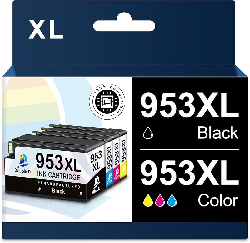 DOUBLE D 953XL Ink Cartridges 4-Pack Firmware Safe HP Officejet Pro 7720 8710