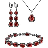 LMXXVJ Necklace Long Earrings Bracelet Set, White Gold Plated Created Blue Sapphire Jewelry Set Wedding Party Gift Jewelry for Women Bridal Bridesmaid