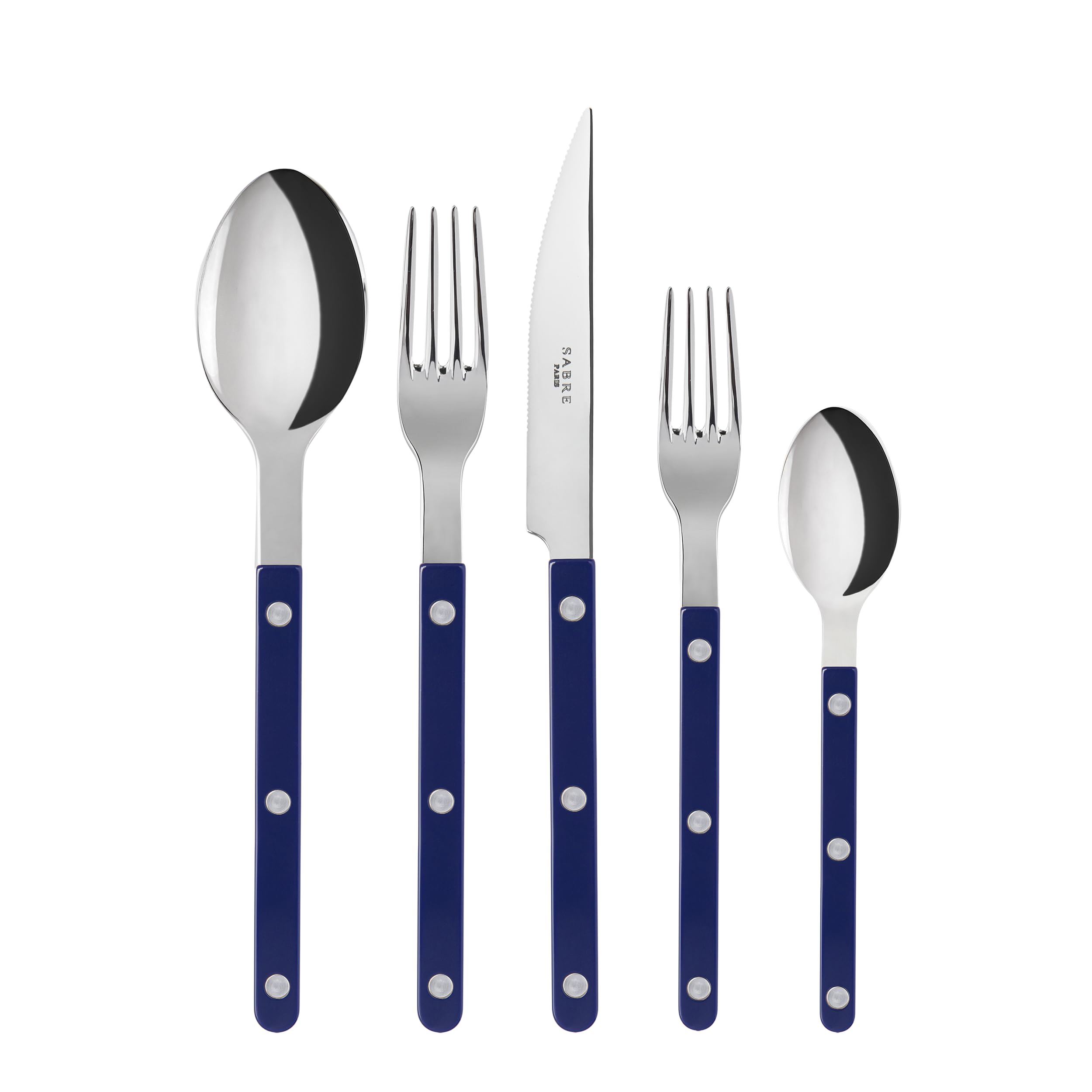 Photo 1 of SABRE PARIS - 20-Piece Flatware Set for 4 - Bistrot Collection - Knife, Fork, Soup Spoon, Teaspoon & Dessert Fork - Stainless Steel & Nylon - Dishwasher Safe - Navy Blue - Shiny Finish