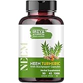 Ireya Ayurveda Neem & Turmeric Capsules | 90 Capsules Made Black Pepper, Neem, Turmeric