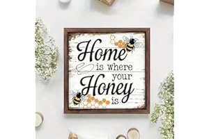 Home Is Where Your Honey Is Spring and Summer Bee Wall Art 20 Cm Wooden Frame Decorative Painting with Double-sided Tape Gift