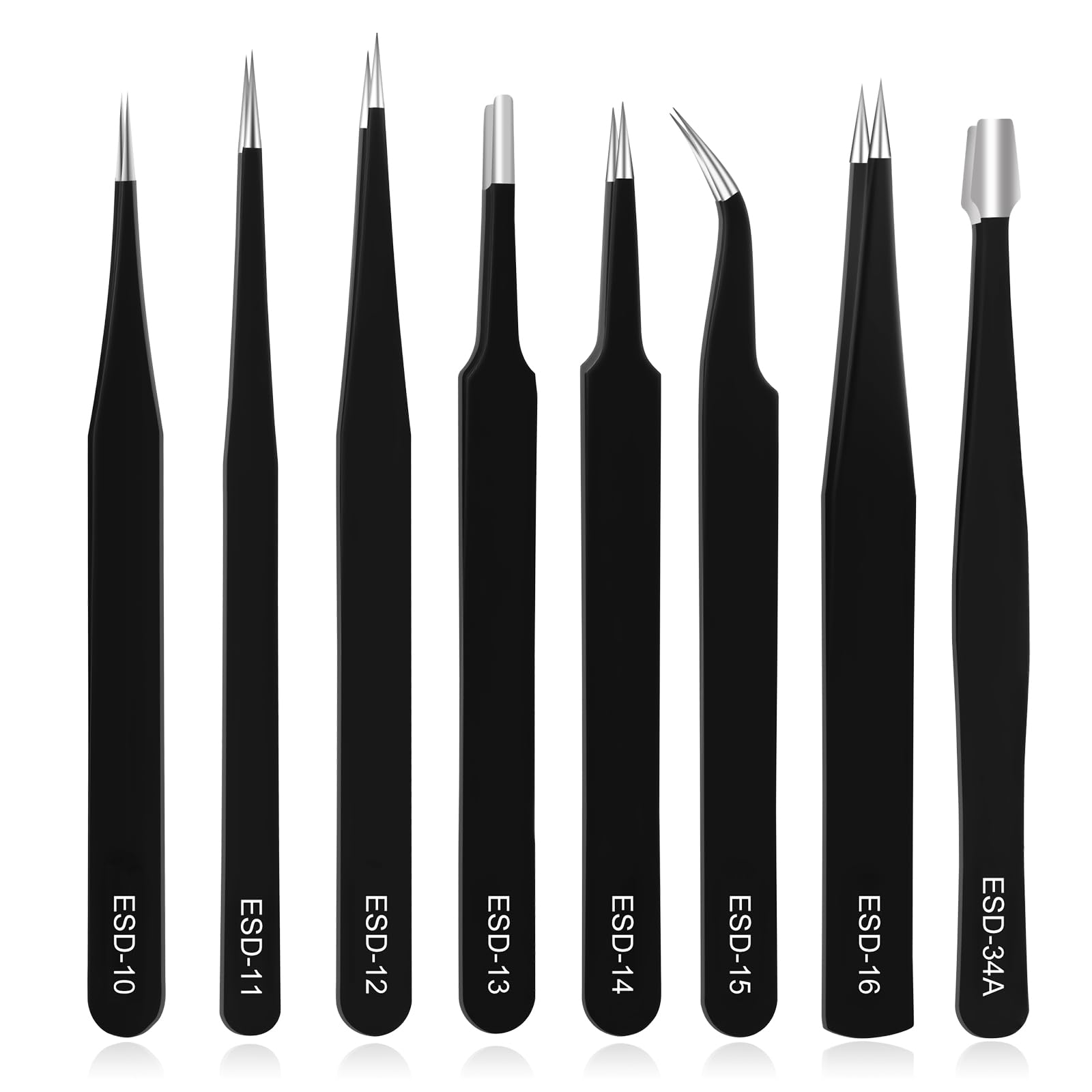Ainiv Precision Tweezers Set, 8PCS Anti-Static ESD Tweezers, Non-Magnetic Stainless Steel Curved Tweezer Set for Modeling, Electronic Repair, Handicraft, Laboratory, Jewelry Manufacturing, Hobby