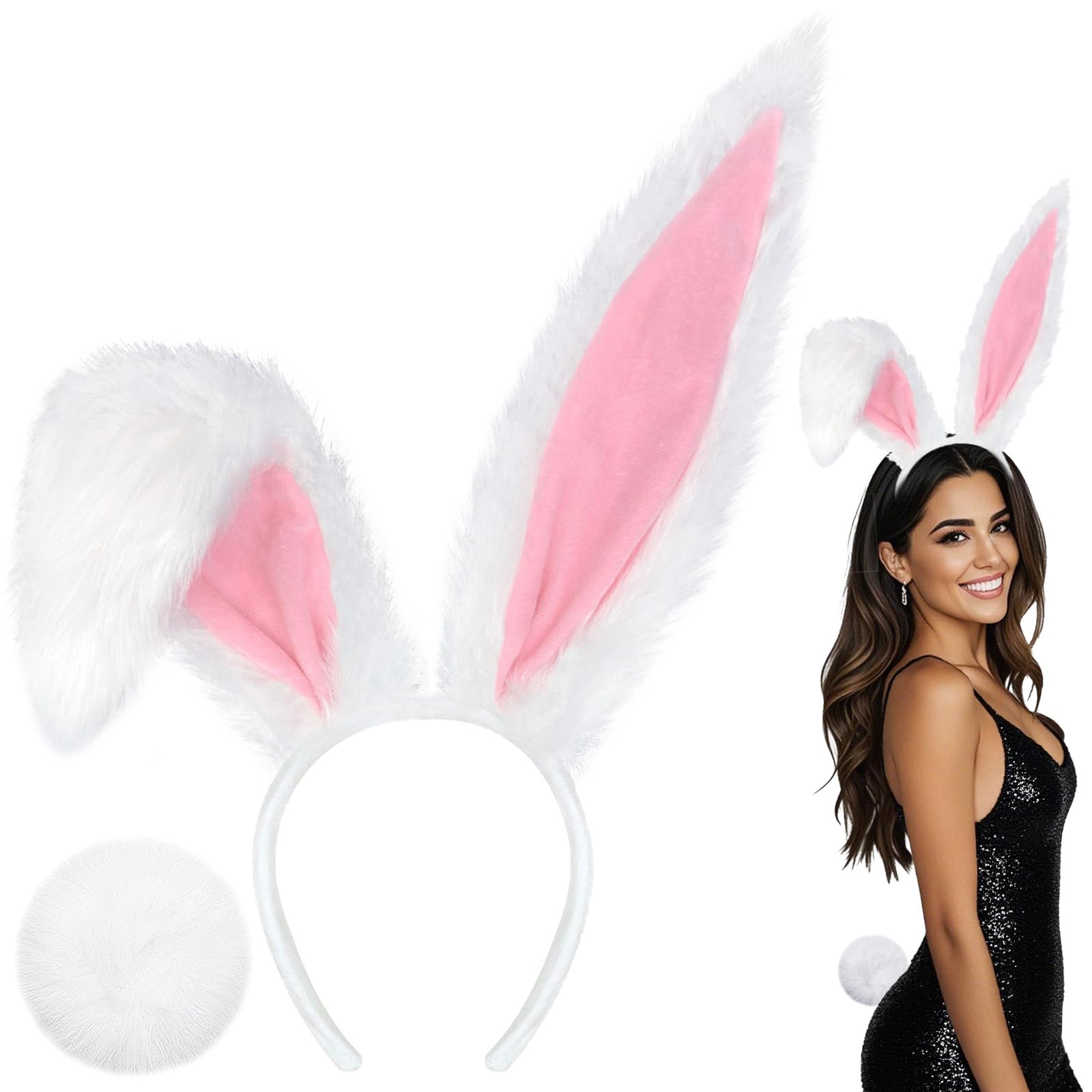 DysanVica Bunny Ears Headband and Tail - Rabbit Costume for Adult Women ...