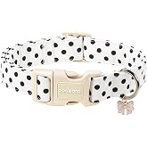 Spring Summer Dog Collar for Girl Dogs- White Polka Wedding Dog Collar, Adjustable Soft Beach Dots Dogs Collars for Small Dogs, S