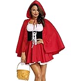 Gorkonpy Little Red Riding Hood Women Adult Halloween Costume with Hood Cape