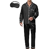MORFORU Mens Satin Pajamas Set 2 Pcs Short Sleeve Button Down Silky Pajamas for Men Pjs Set Sleepwear with Sleep Mask