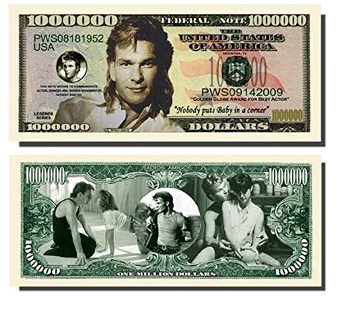 Patrick Swayze Million Dollar Bill - 10 Count with Bonus Clear Protector & Christopher Columbus Bill