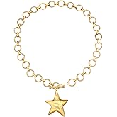 MBAIYO Chunky Gold Star Necklace, Hammered Statement Star Pendant Gold Chain Necklaces with Thick Chain Vintage Bold Jewelry for Women Adjustable Trendy Gifts for Women