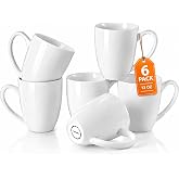 Kurguso White Porcelain Coffee Mugs Set of 6, 13 Ounce Coffee Cups with Handle, Ceramic Tea Mugs for Latte, Hot Tea, Cappuccino, Mocha, Cocoa, Mug Gift Set, Dishwasher and Microwave Safe