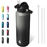 BJPKPK Insulated Water Bottle with Straw Lid, 40oz Large Thermo, BPA Free Leak Proof Stainless Steel Metal Water Bottles, Tumblers, Cups, Flasks for Travel, Sports,Black Grey