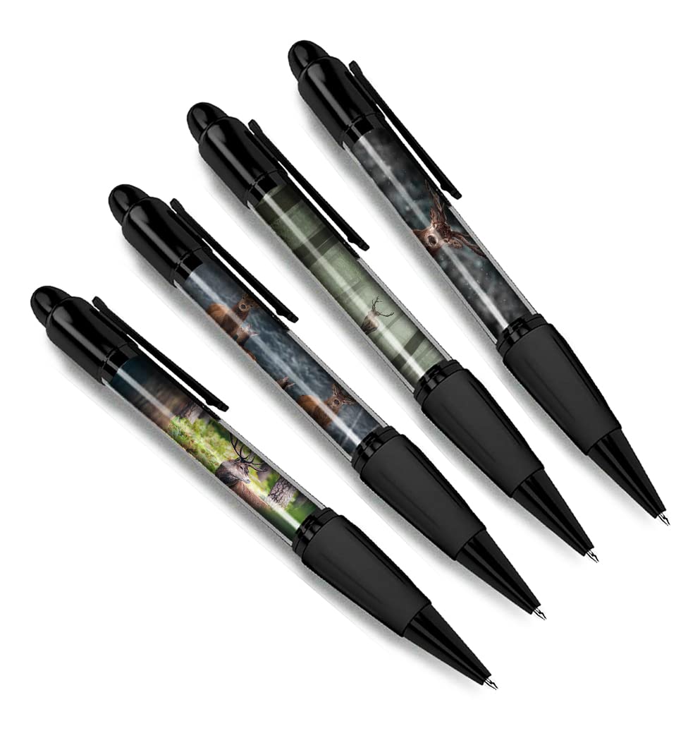 DV DESIGN Set of 4 Deer Black Ballpoint Pens - Wildlife Forest Winter Animals Pattern Friends Boys Girls Men Women Theme Pen #79331