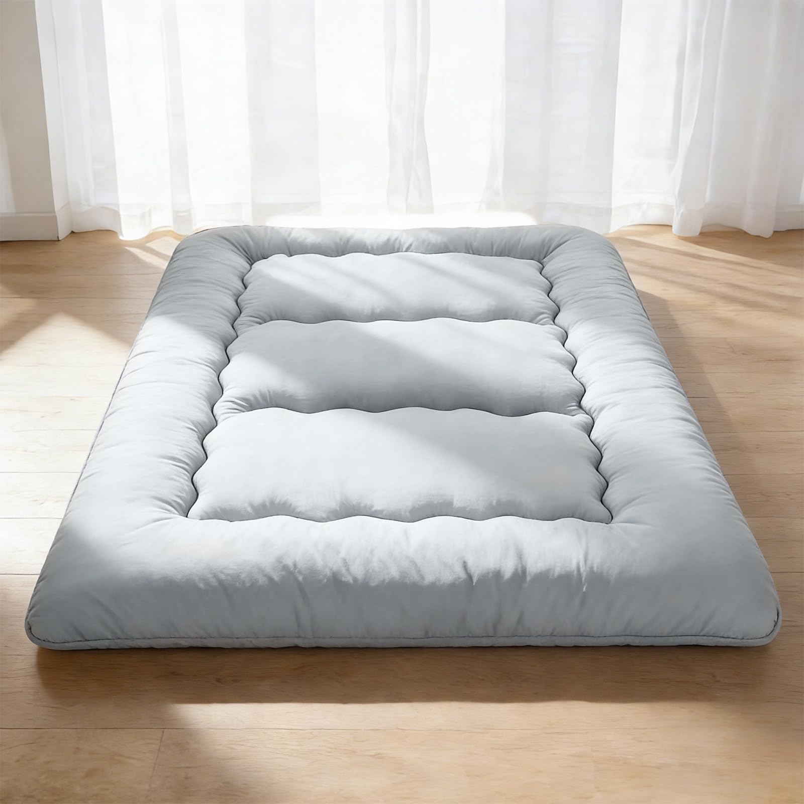 DUMOS 4-Inch Twin Floor Mattress, Japanese Futon Mattress Foldable with Removable Washable Cover, Portable Roll Up Tatami Mat for Teen, Camping and Space Saving, Gray