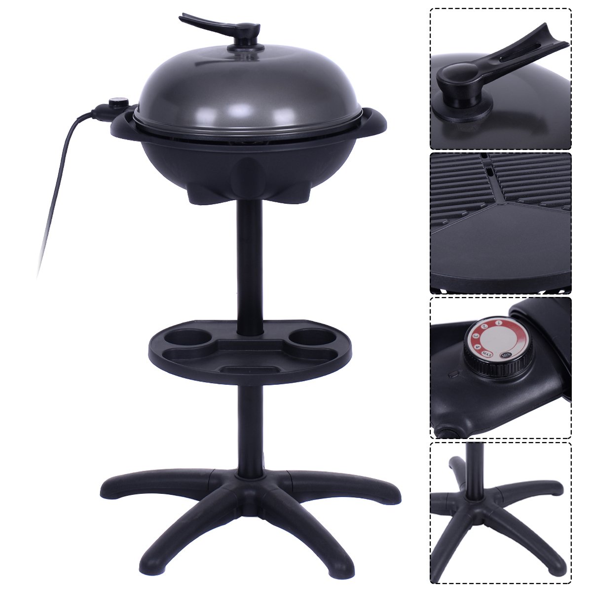 CHEFJOY 1350W Indoor/Outdoor Grill Electric BBQ Grill w/ 4 Temperature Setting, Non-stick, Smokeless, Black - Image 3