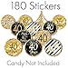 Black and Gold 40th Birthday Party Favor Chocolate Kisses Candy Stickers - 180 Labels