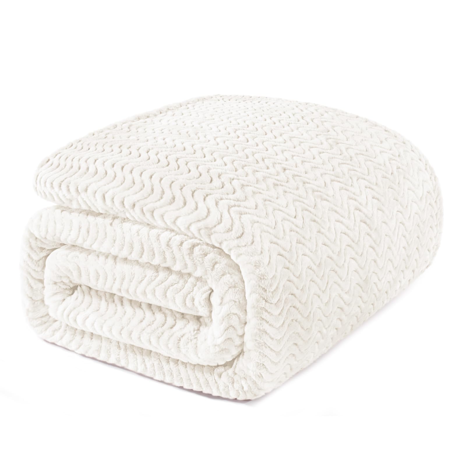 Exclusivo Mezcla Queen Size Fleece Blanket for Bed, 230x230 CM Cozy Lightweight Blankets for All Season, Decorative Giftable Fuzzy Plush Wave Textured Suitable for Women, Men, Ivory