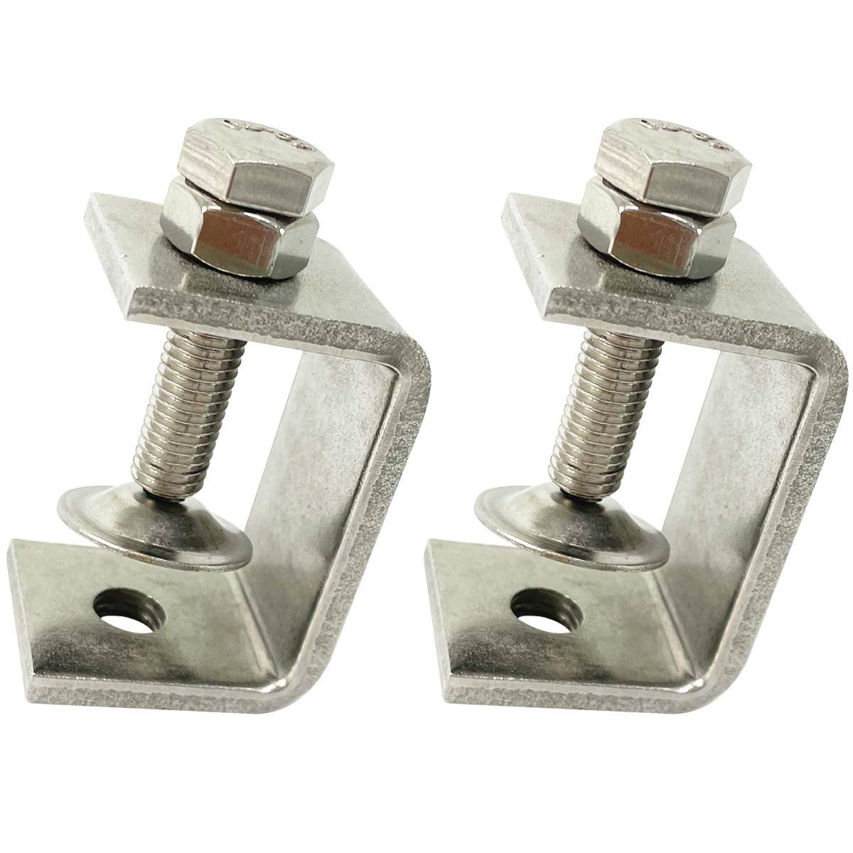 Hozzwhoo 47MM Mini Stainless Steel C Clamps for Mounting, 2Pcs Heavy Duty Woodworking U Clamp Set with Wide Jaw Opening & Protective Pads, Silver